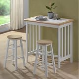 White/Natural Finished Breakfast Bar Set - 3 Piece (White and Natural) (36"H x 36"W x 20"D)