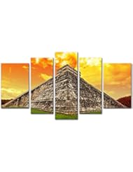 Art and Craft Supply: 5 Pieces Modern Canvas Painting Wall Art The Picture For Home Decoration Amazing Sky Over Kukulkan Pyramid In Chichen Itza, Mexico Architecture Ruin Print On Canvas Giclee Artwork For Wall Decor - My Easy Art