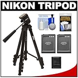 Nikon 44 Compact Photo Tripod with 2-Way Panhead (Black) + (2) EN-EL12 Batteries + Accessory Kit for Coolpix AW100, P310, S1200pj, S6200, S6300, S8200 & S9300 Digital Cameras