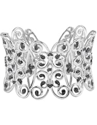 Black Diamond Scroll Cuff Bracelet in Sterling Silver