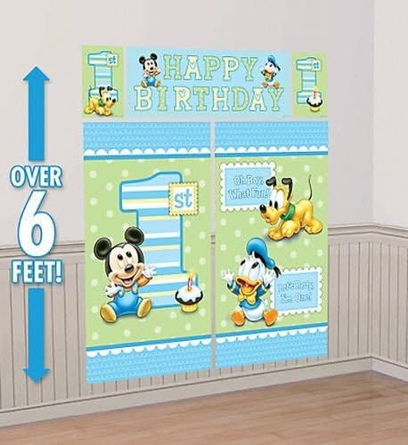 BABY MICKEY MOUSE boy's 1st Happy Birthday Scene Setter first Party wall decor NEW