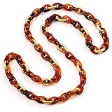 Brown And Gold Long Plastic Oval Link Costume Necklace