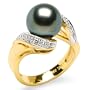 Tahitian Black Pearl Ring with Diamonds in 14K Yellow Gold