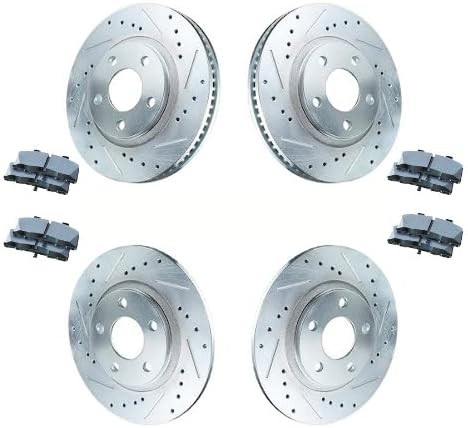 Front &amp; Rear Cross Drilled / Slotted Rotor Package + Premium Ceramic Pads 2009 - 2012 Nissan 370Z Base / Touring models with Iron Calipers ONLY (Will Not Fit Sport (Nismo) Package )