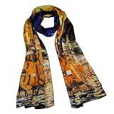 100% Satin Charmeuse Silk Van Gogh’s “Cafe Terrace at Night” Long Scarf Shawl thumbnail