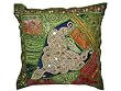 Vintage India Sari Patchwork Green Moti Beaded Floor Cushion Cover 24 Inch