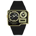 Diesel Men's Analog and Digital Gold-Tone Stainless Steel and Black Leather Watch #DZ7102