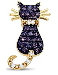 10K Yellow Gold Cat Channel Set Round White and Chocolate Brown Diamond Pendant - (Height = 16mm ; Width = 10mm) - (1/3 cttw)