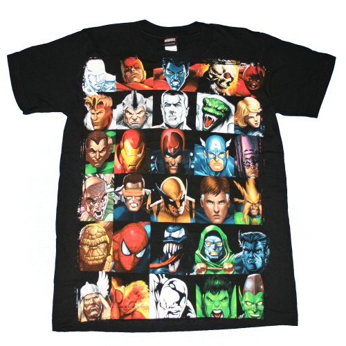  MARVEL COMICS "SUPER HEROES HEAD STRONG" Black Cotton Tee Licensed