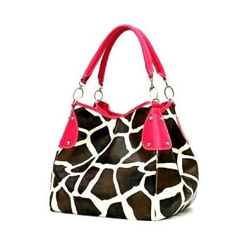 Fuchsia Giraffe Designer Inspired Animal Print Handbag Purse Bag Tote