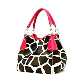 Pink Fuchsia Giraffe Designer Inspired Animal Print Handbag Purse Bag Tote Purse