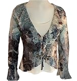 Amore Couture Raglan Sleeves, V-Neck, Floral Printed Sheer Top With White Tank - Blue