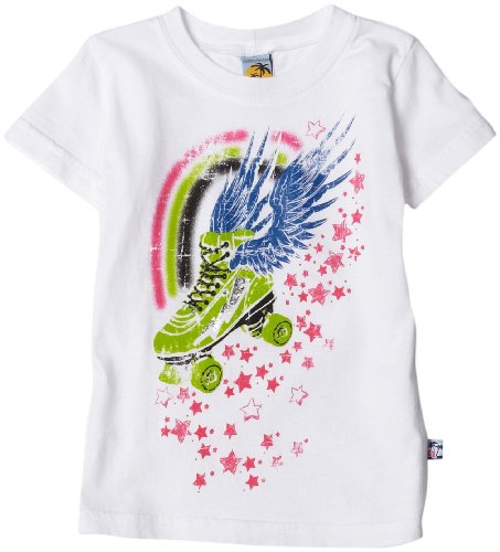 Charlie Rocket Girls 2-6X Roller Skate T Shirt, White, 4
