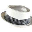 New Braid Upturn Brim Stripe Wide Band Porkpie Hat White Medium / Large