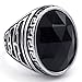 KONOV Mens Crystal Stainless Steel Ring, Classic Oval, Black, Size 9
