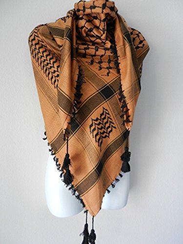 Orange Rust Black Embroided Arab Shemagh Head Scarf Neck Wrap Cottton Unisex