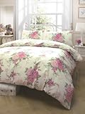 PINK ROSE FLORAL PRINT KING SIZE DUVET COVER BED SET