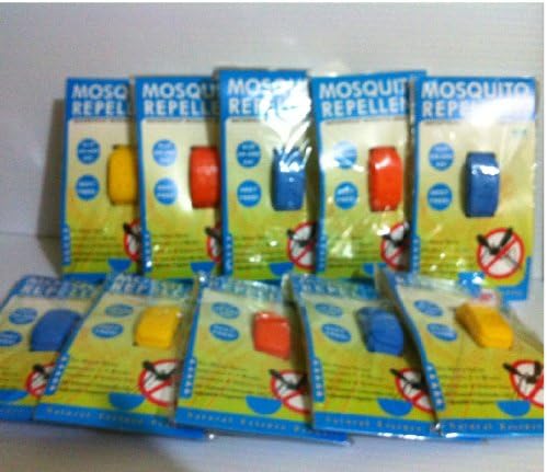 Mosquito repellent wristband bracelet 10 units of the University Tested, waterproof and nontoxic, effective 3-4 Weeks. Children and Adults. Blue, yellow and orange.