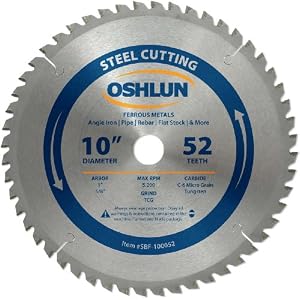 Oshlun SBF-100052 10-Inch 52 Tooth TCG Saw Blade with 1-Inch Arbor, 15 8-Inch Bushing for Mild... by 