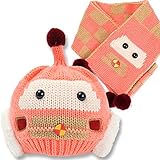 WeiMiSi 子供用ニット帽＋マフラー 耳帽 毛糸の帽子 秋冬 防寒 耳付き 車型 ピンク