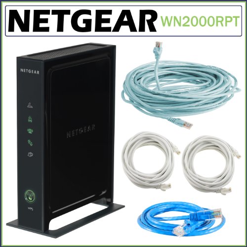 Netgear WN2000RPT Universal WiFi Range Extender with Ethernet CAT-5E Cable Bundle