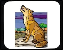 Decorated Mouse Pad with howling, coyote, wolf, mountain, forest