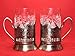 2 ea Old Fashioned Russian Cut Crystal Glasses & Matching Metal Glass Holders Podstakannik suitable for hot/cold liquids