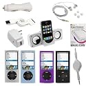 GTMax 4 Soft Rubber Silicone Skin Cases + Armband + USB Car Charger + USB Home Charger + USB Data Cable + LCD Screen Protector + Stereo Candy Soft Gel Headset 3.5mm + Car AUX Stereo Cable + Mini Speaker for Apple iPod nano 16GB 8GB 5th 5G Generation NEWEST MODEL