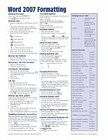 Microsoft Word 2007 Formatting (Intermediate) Quick Reference Guide (Cheat Sheet of Instructions, Tips & Shortcuts - Laminated)