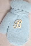 Blue One Size Magic Mitten with Customer Chosen Ivory Monogrammed Letter for Infants Ages 0-2 Years