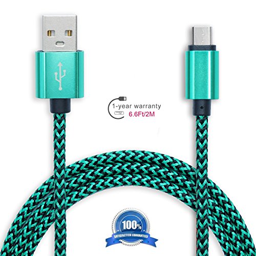 Micro USB Android Charger Cord,Hankuke Multi length and color Sturdy Nylon Fabric Braided High Speed Data Sync USB Fast Charging Cable For Android Phones (2m green)