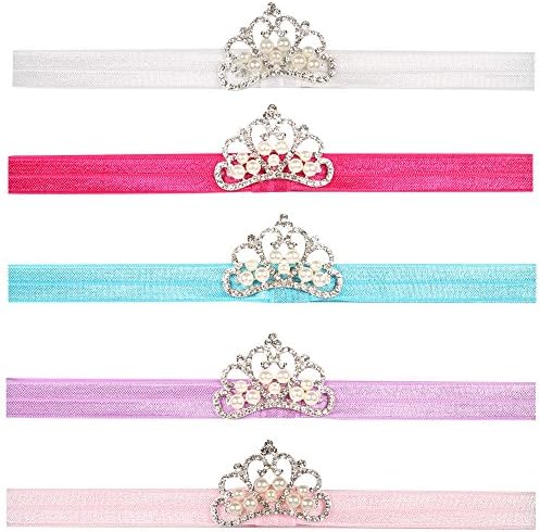 QM Baby Girl Headbands with Crystal Crown Hair Bow(pack of 5)