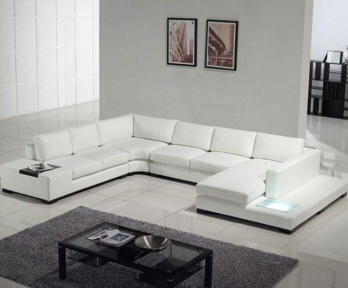 TOSH Furniture Modern White Leather Sectional Sofa Set