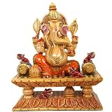 Wooden Ganesh Statue - Hand Carved & Hand Painted