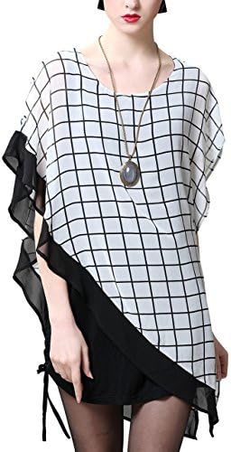 YIZHIYU Women Two-Piece Anomaly Chiffon Batwing Sleeve Tunic Dress Fashion Top Casual White