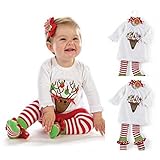 FINEJO Christmas Toddler Kid Girl Santa Deer Top T-shirt Leggings Pants Outfit Set