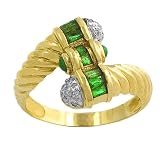 0.2 Cttw Emerald & 0.10 Ct Diamond 14 Karat Yellow Gold Bypass Rope Ring Size 7