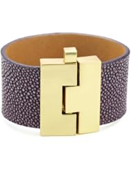 Leighelena "Jigsaw" Eggplant Polished Stingray Buckle Wide Bracelet