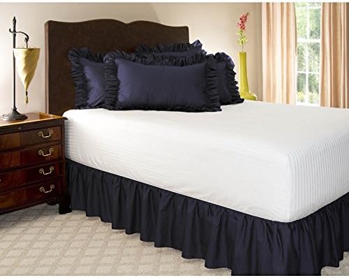 HotHaat New Collection 300 Thread Count 1 Piece 17" Drop Length Ruffle Bed Skirt in Solid Navy Blue Queen Size 100% Pima Cotton