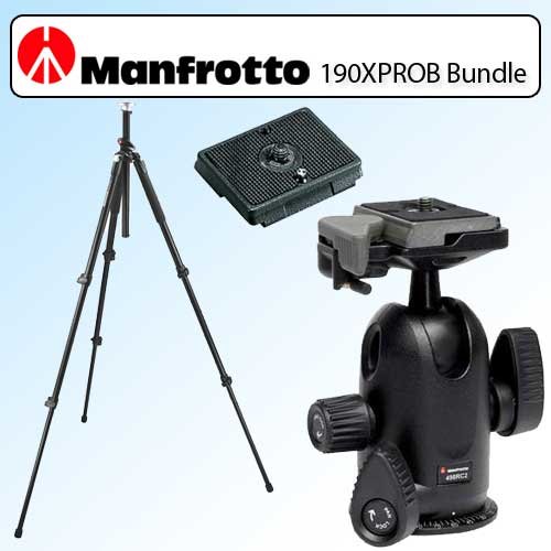 Manfrotto 190XPROB 3 Section Pro Tripod Kit With 498RC2 Head & 1/4 -20 Screw Rapid Connect Plate