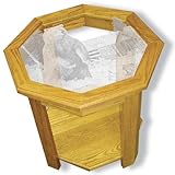 IMAGE OF Oak Glass Top End Table With Grizzly Bear Etched Glass - Grizzly Bear End Table Furniture - Unique Grizzly Bear Gift Ideas - Fully Assembled - 22