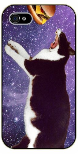 iPhone 6 Fat space cat eating hamburger - black plastic case / funny, Cats, Hipster