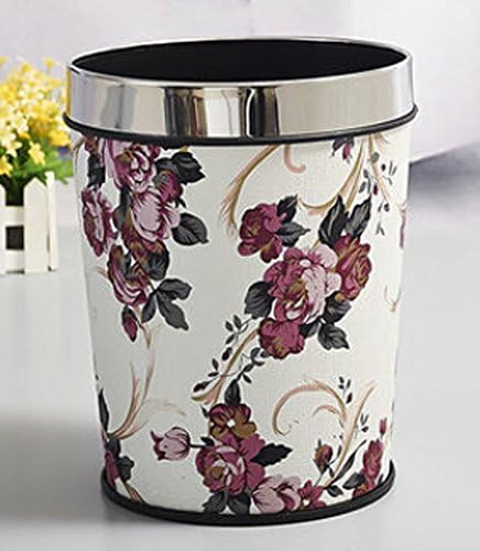 European Large Leather Trash Cans Kitchen Living Room Bathroom Trash Bin Without Cover (Large flower garden)