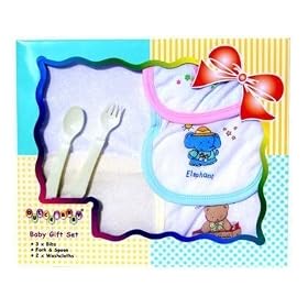 Baby Gift Set (3xBibs,Fork and Spoon, 2xWashcloth)