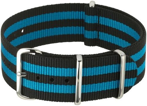 NATO-Style Black and Blue Striped Nylon Strap with Stainless Steel Buckles NATO-2-SS-0003 (24mm)
