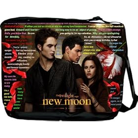 NEW MOON TWILIGHT SAGE EDWARD-BELLA-JACOB & QUOTES large messenger bag #49 with ****FREE MATCHING MOUSEPAD**** (LAPTOP BAG WITH PADDED INSERT - SCHOOL BAG, BOOK BAG, EDWARD CULLEN, BELLA SWAN, JACOB BLACK, BAG)