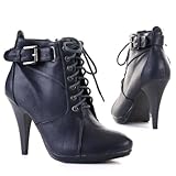 Damen Schuhe, Stiefeletten, TR-0095, Synthetik in hochwertiger Leder Optik, Dunkelblau, Gr 38