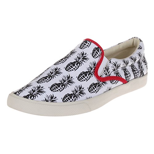 Bucketfeet PINEAPPLEADE Womens Canvas Slip-On Shoes, PINEAPPLEADE SLIP-ON, COLOR WHITE BLACK SIZE 8
