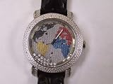 JoJIno World Map And Floating Stones with Genuine Diamonds Bling Watch