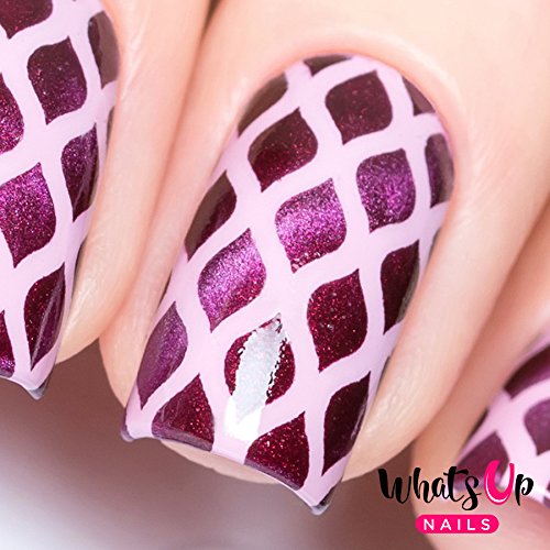 Whats Up Nails - Fishnet Nail Stencils Stickers Vinyls for Nail Art Design (1 Sheet, 12 Stencils)